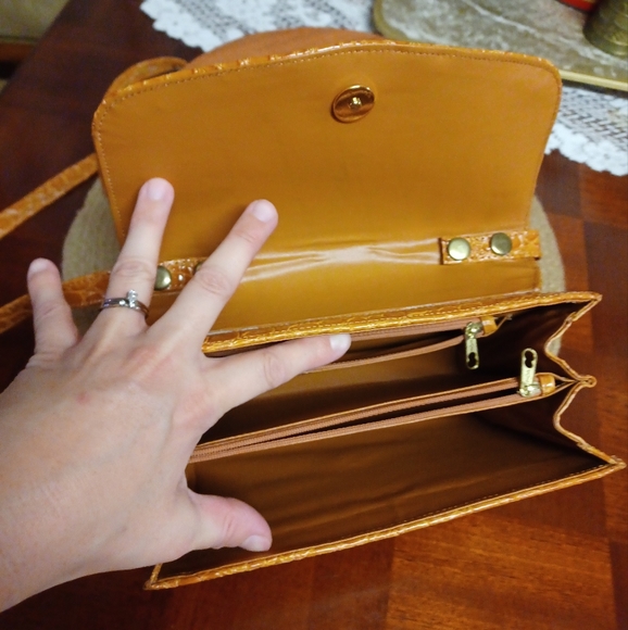 Vintage See Sharp Faux Tortoise Shell Pattern Brown/Mustard Yellow/Tan Purse - Picture 15 of 17